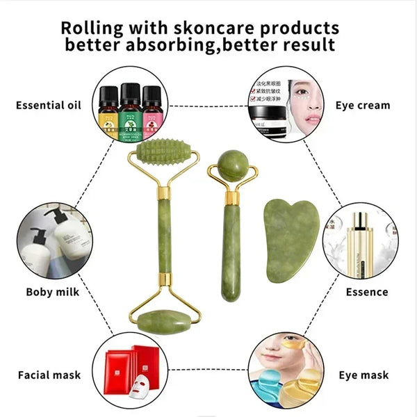 Natural Jade Roller & Gua Sha Set – Face, Eye & Neck Massager for Lifting, Anti-Aging & Relaxing Spa Skincare 💆‍♀️✨