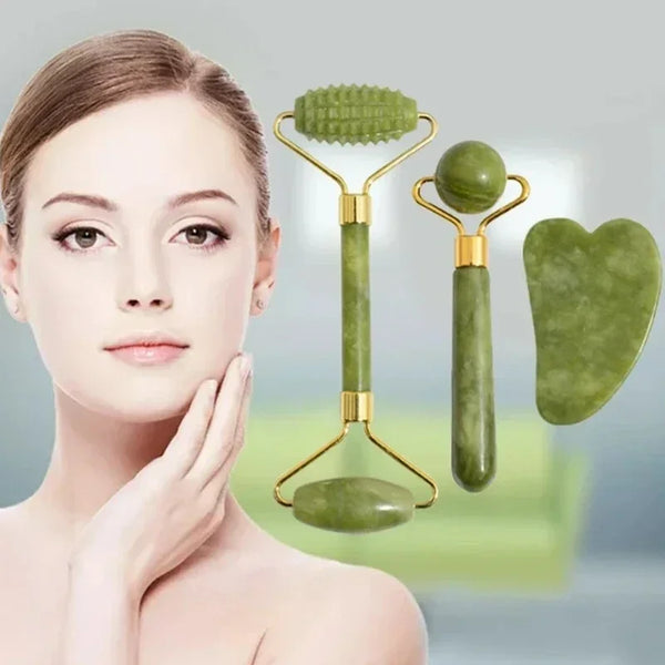 Natural Jade Roller & Gua Sha Set – Face, Eye & Neck Massager for Lifting, Anti-Aging & Relaxing Spa Skincare 💆‍♀️✨