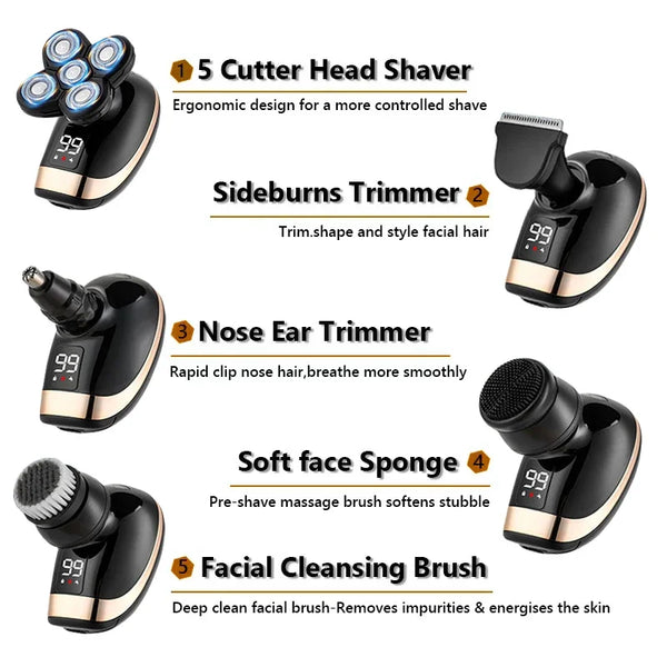 Cosinion 5-in-1 Electric Shaver for Men – Waterproof Beard & Hair Trimmer, Nose & Ear Grooming Kit, Fast-Charging Wet/Dry Razor ⚡🧔‍♂️